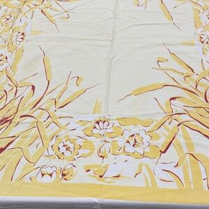 Vintage Floral Yellow, rust red and White Tablecloth
